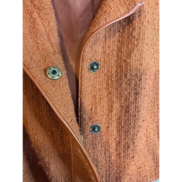 Rye Grass Tweed W/Faux Leather Trim Blazer Rust Bell Sleeves M - Picture 4 of 5